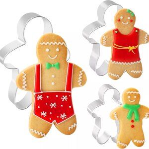 3PCS Gingerbread Man Cookie Cutters, 5.12" 4.34" 3.42"Stainless Steel